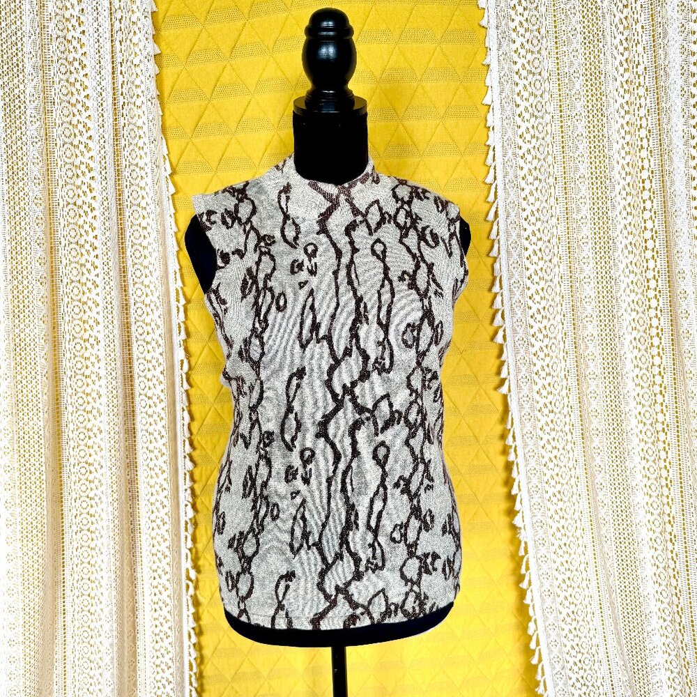 Vintage NWT Kathy Lee Metallic Snake Print Sleeveless Mock Turtleneck - L